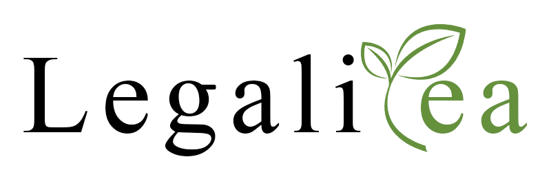 "Legalitea" Logo in black and green on a semi transparent background displayed on the home page